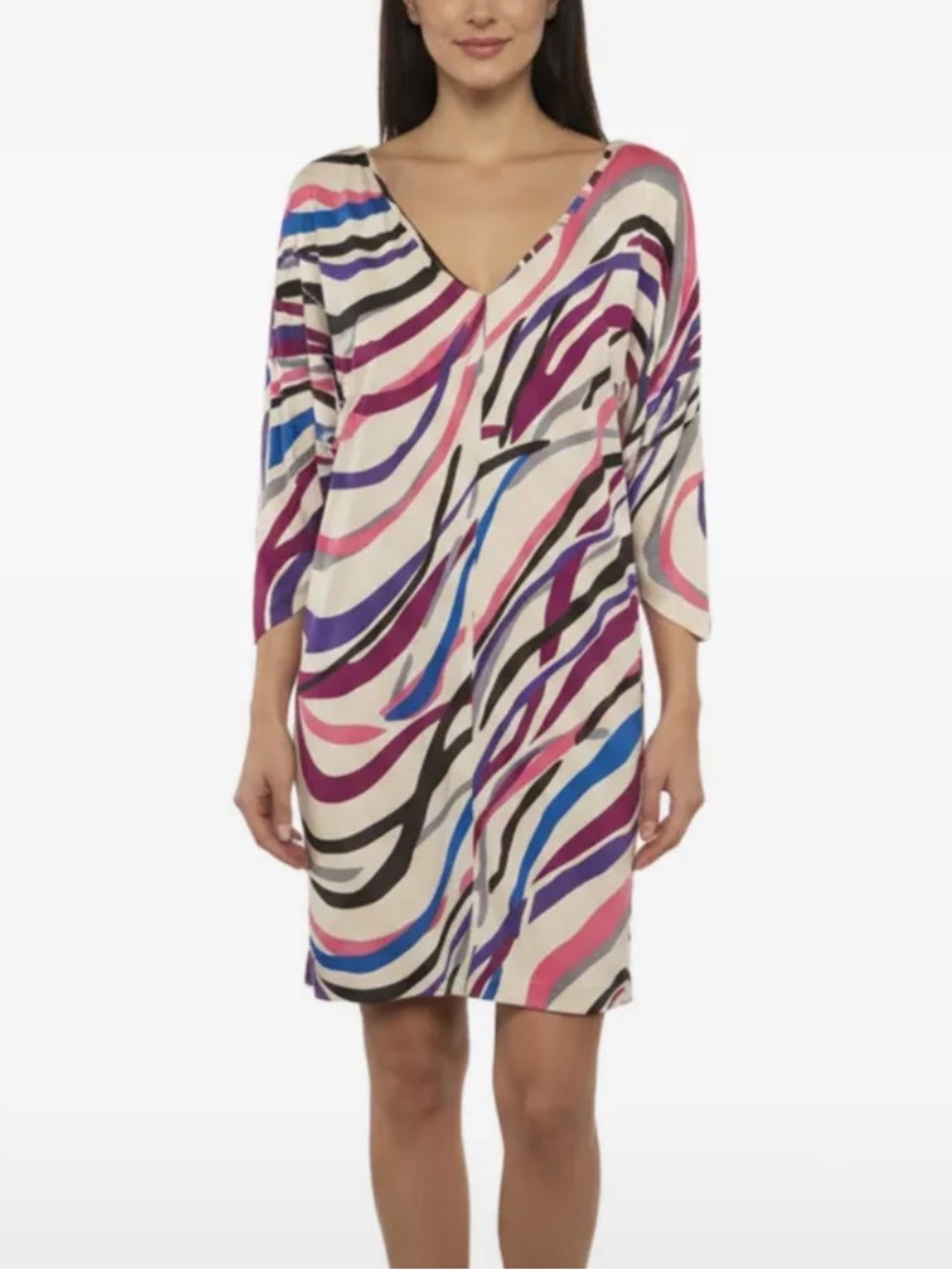 Y2K Diane Von Furstenberg 100% silk Multicolor swirl Printed Jersey Mini Dress 6